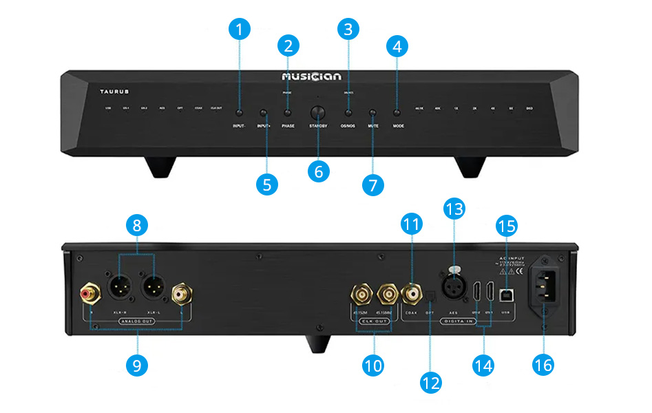 Schéma de la connectique du DAC Musician Taurus